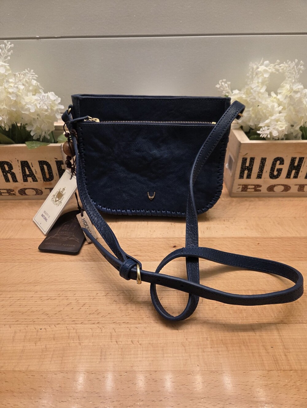 Hidesign Valonia 03 Sling/Crossbody Bag Textured Sapphire Blue Leather NWT